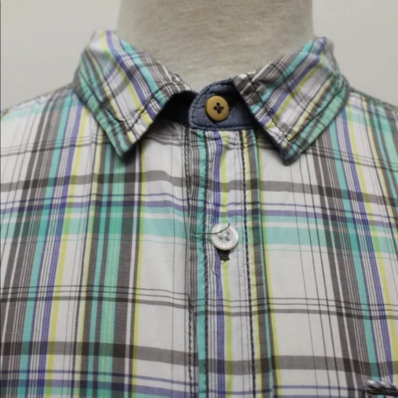 EDC Esprit Men Short Sleeve Button Down Shirt Plaid Green White Medium - Picture 10 of 12